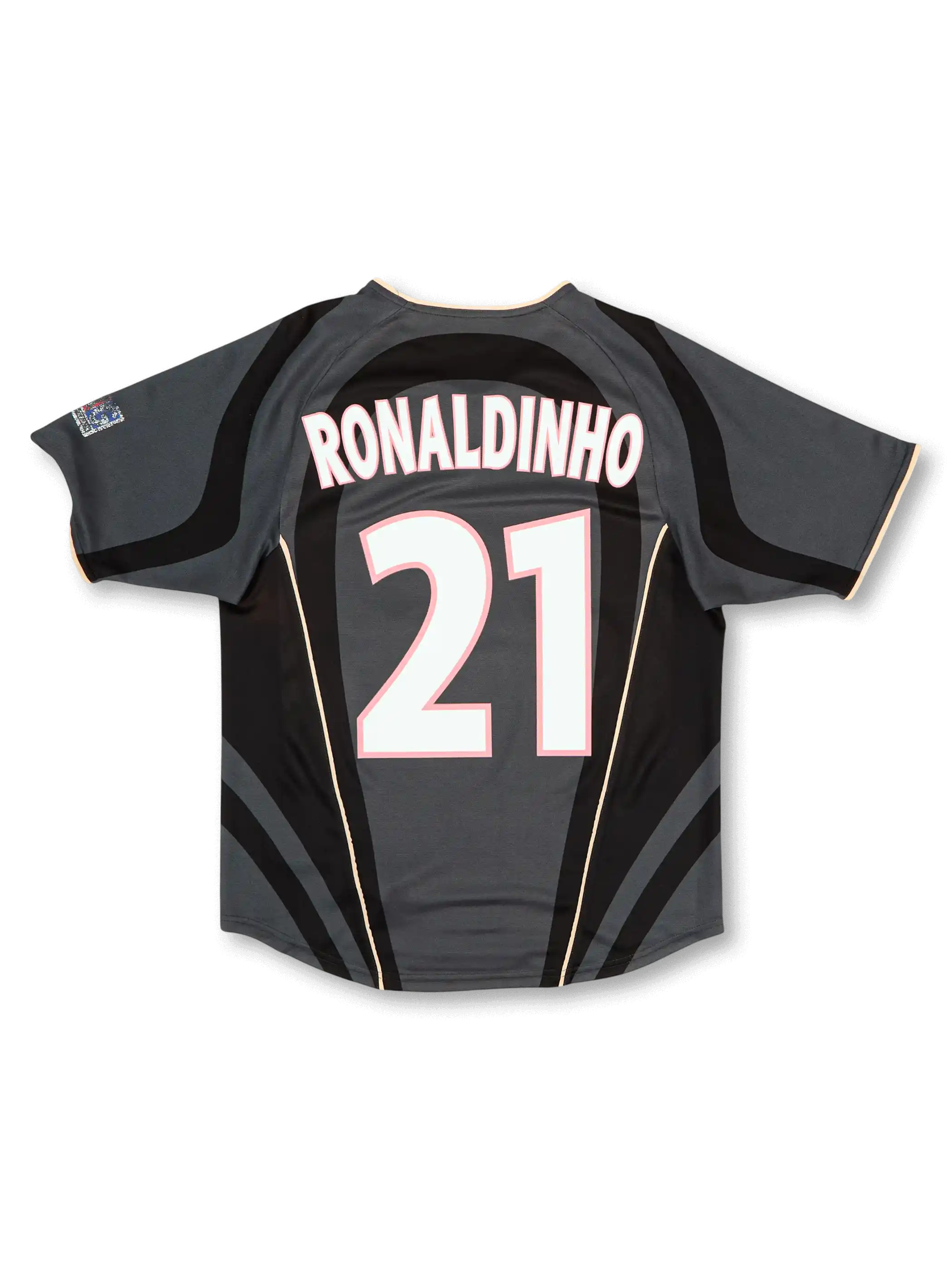 2001-02 パリ・サン=ジェルマンサード正面、ブラック×グレーカーブパネル・クリームパイピング・OPELスポンサー・PSGエンブレム・Nike製