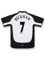 2001-02シーズンマンチェスター・ユナイテッド100周年記念アウェイ/サードユニフォーム デイビッド・ベッカム #7 白 赤黒アクセント ナイキ刺繍スウッシュ&クラブエンブレム付き