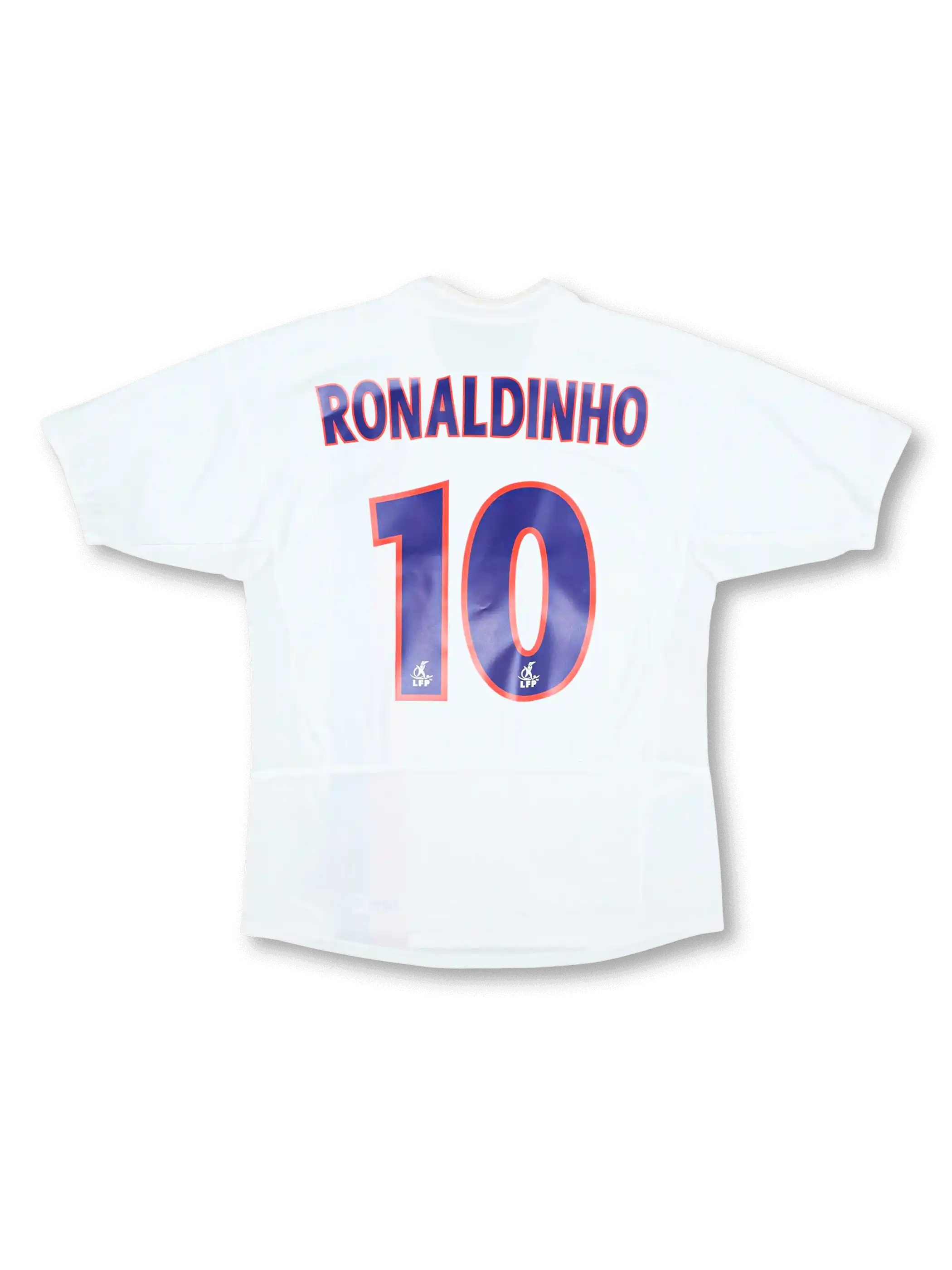 2002-03 パリ・サン=ジェルマンアウェイ正面、ホワイト×赤紺縦帯・THOMSONスポンサー・PSGエンブレム・Nike製