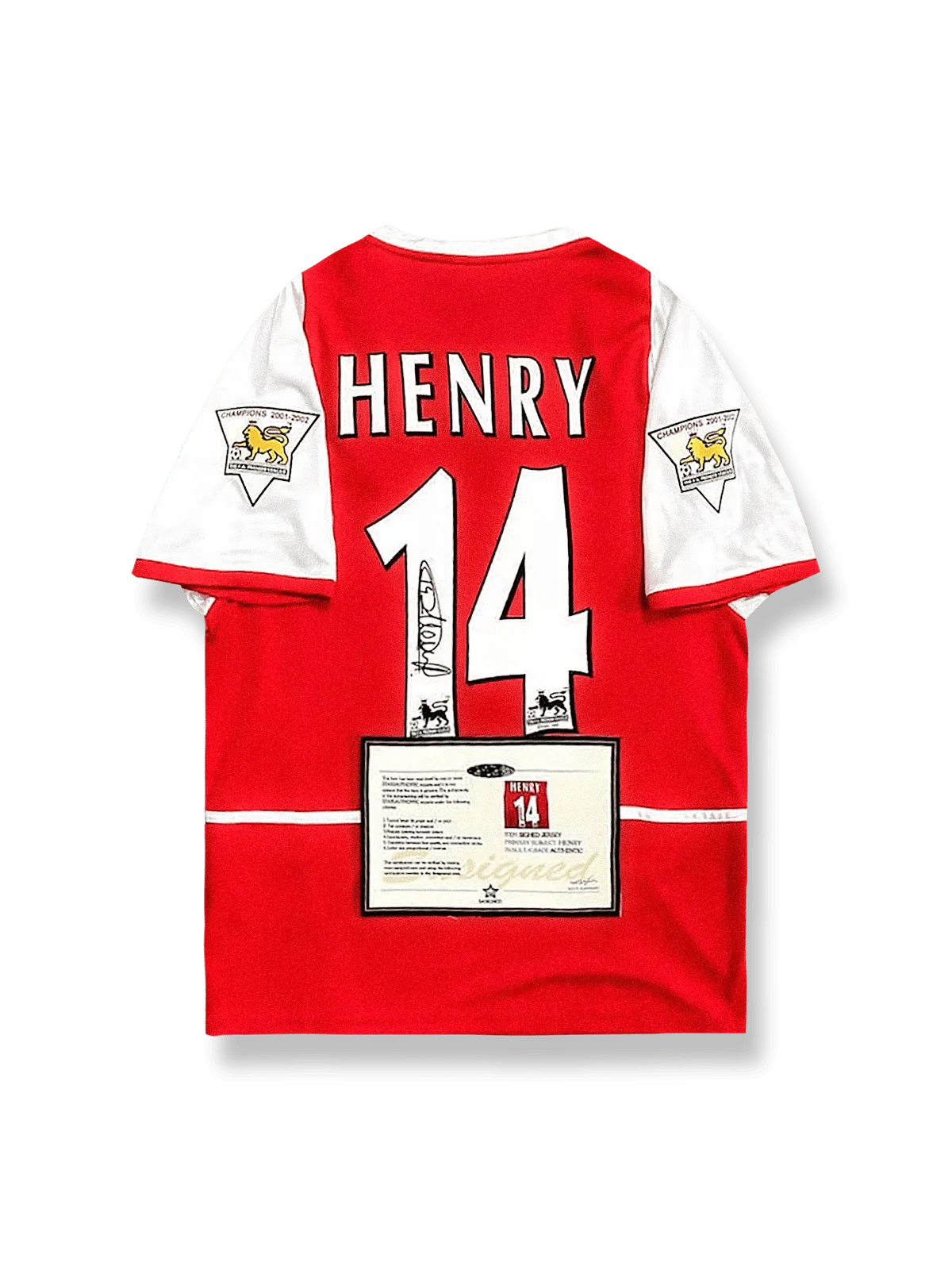 2002-03シーズンアーセナルホームユニフォーム ティエリ・アンリ サインプリント 赤 白アクセント プーマ刺繍&クラブエンブレム付き