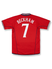 2002-04年イングランド代表アウェイレトロユニフォーム デイビッド・ベッカム #7 ネイビーブルー 赤白アクセント クラシックエンブレム刺繍