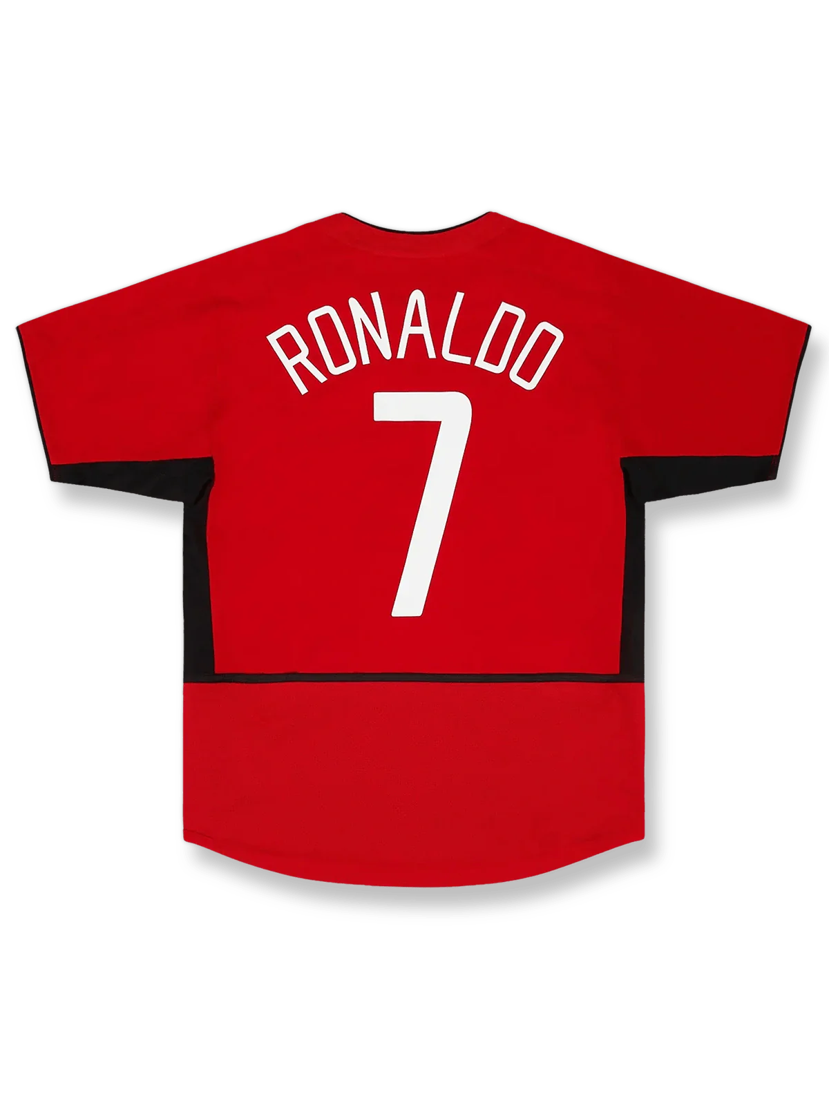 2002-04シーズンマンチェスター・ユナイテッドホームユニフォーム クリスティアーノ・ロナウド #7 赤 白黒アクセント ナイキ刺繍スウッシュ&クラブエンブレム付き
