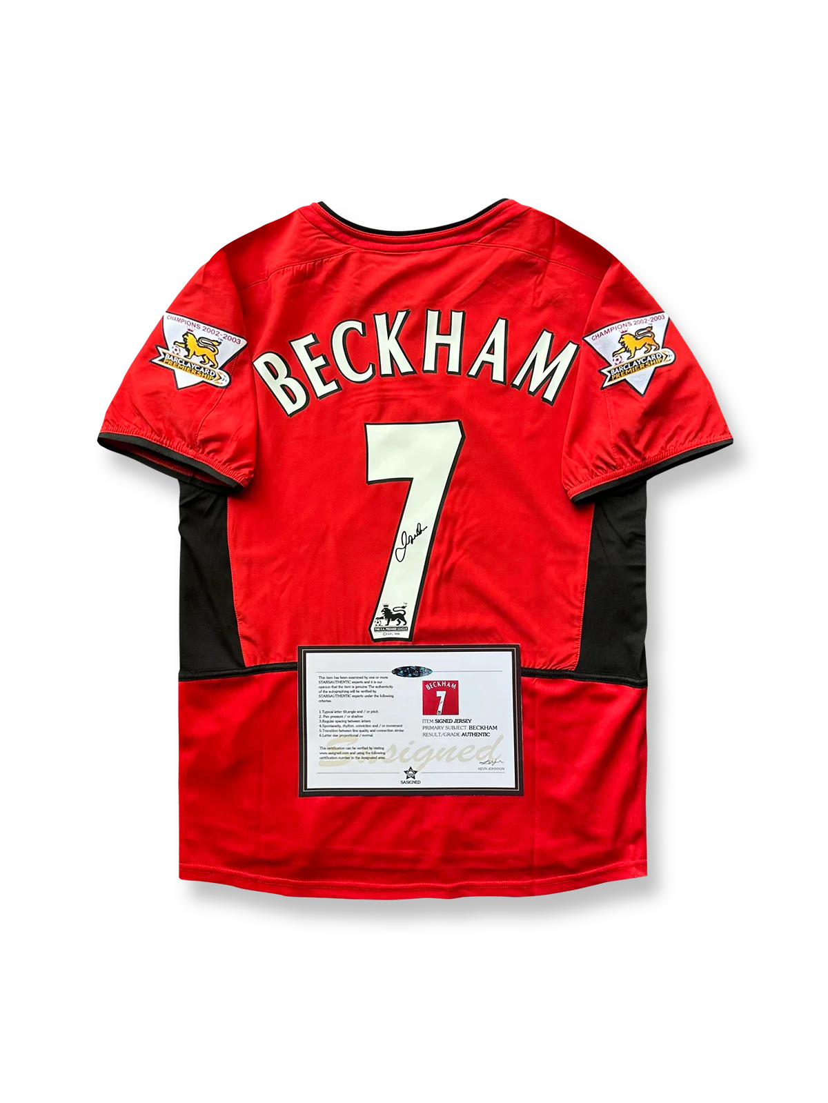 2002-04シーズン マンチェスター・ユナイテッドホームユニフォーム、デイヴィッド・ベッカムサイン入り7番、プレミアリーグ公式試合用デザイン