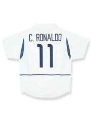 2002-04年ポルトガル代表アウェイユニフォーム クリスティアーノ・ロナウド #11 白 緑赤アクセント エンブレム刺繍