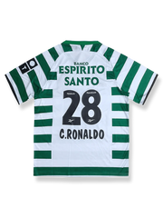 2003–04シーズン スポルティングCP ホームユニフォーム C・ロナウド 28番 クラシックグリーンホワイトストライプデザイン
