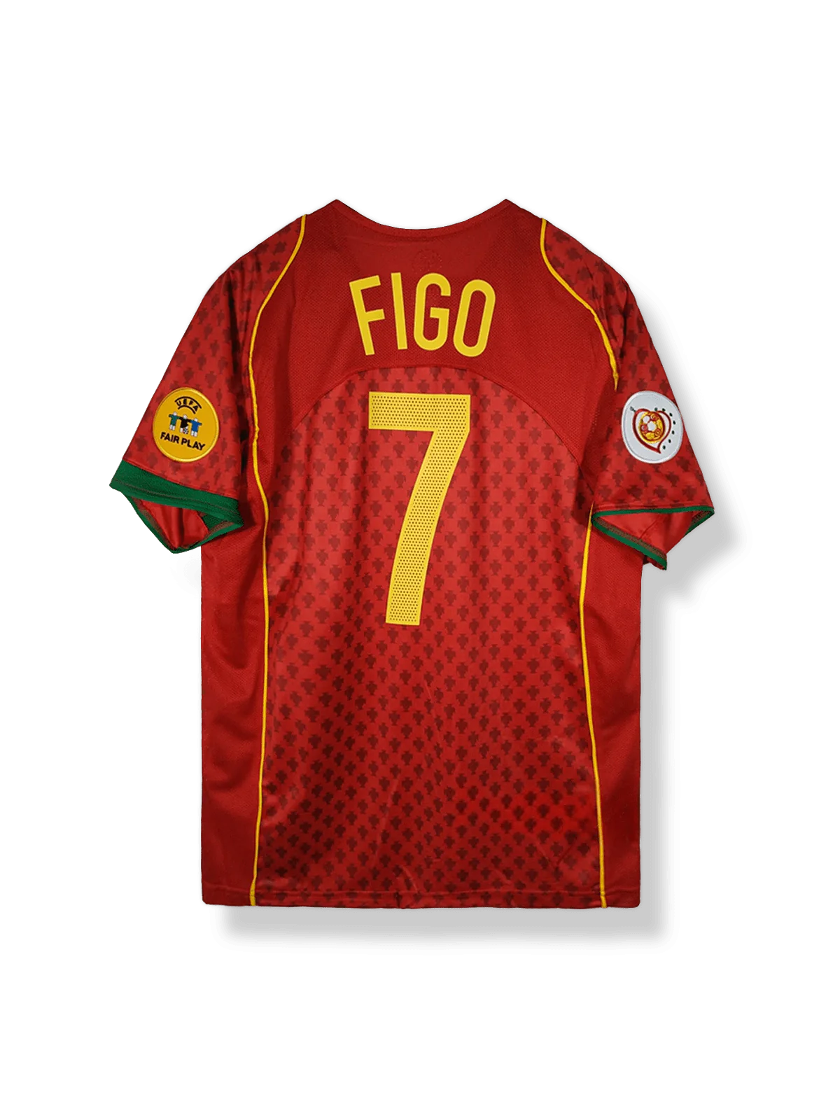 2004年ポルトガル代表ホームユニフォーム ルイス・フィーゴ 背番号7 赤 緑アクセント クラシックエンブレム刺繍