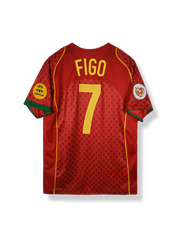 2004年ポルトガル代表ホームユニフォーム ルイス・フィーゴ 背番号7 赤 緑アクセント クラシックエンブレム刺繍