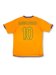 2006-07 FCバルセロナアウェイ背面、オレンジ×ブルーレッドトリコロールトリム・ロナウジーニョ#10ゴールドネーム・FCBエンブレム・Nike製