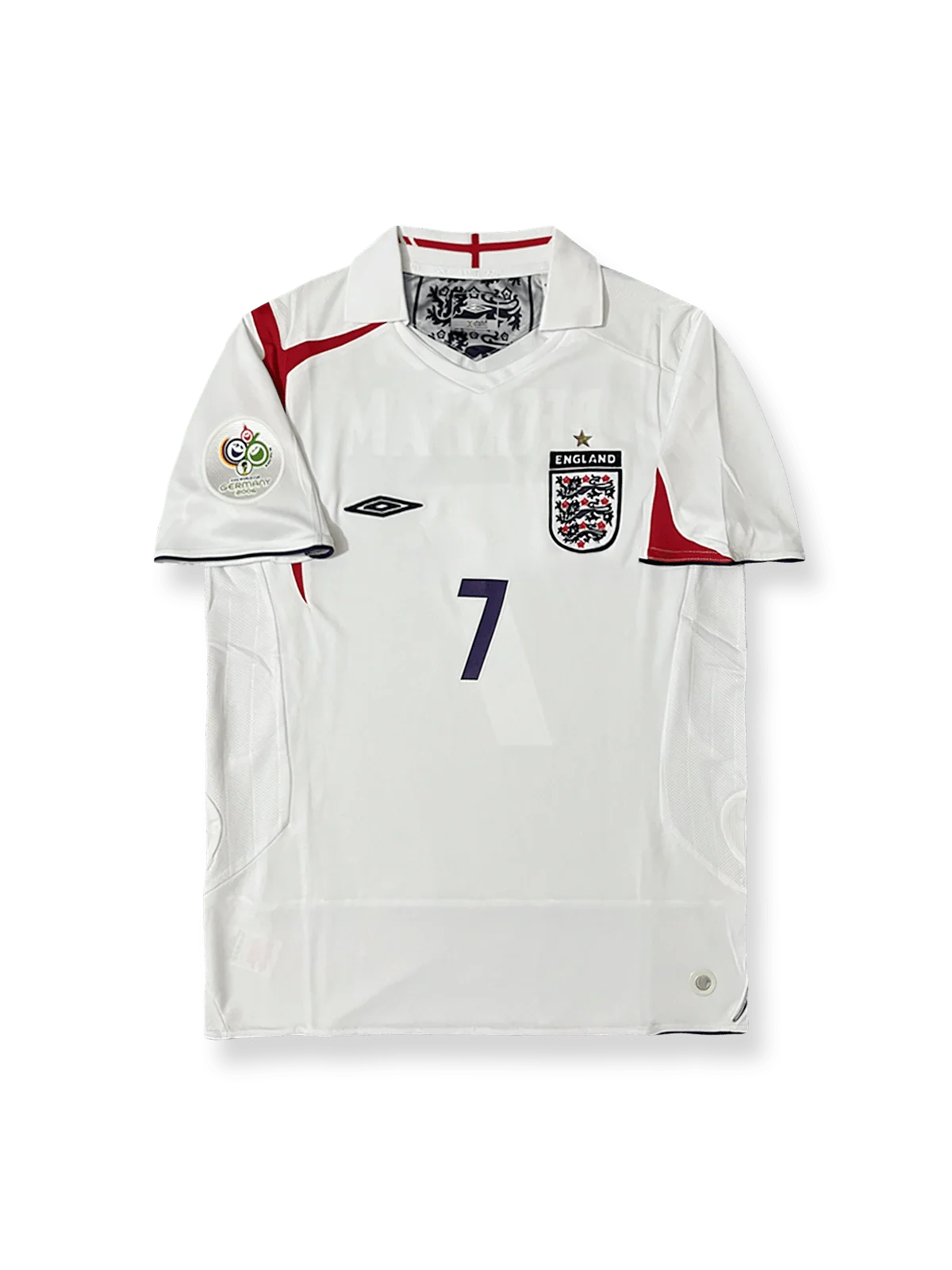 2006年ワールドカップイングランド代表7番ベッカムレトロユニフォーム前面図
