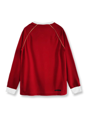 2006/07シーズンのマンチェスター・ユナイテッドのホームレッド長袖シャツ、シンプルでクラシックなデザインを示す