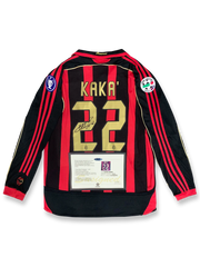 2006-07シーズン ACミランホームユニフォーム、カカサイン入り22番長袖、セリエA公式試合用デザイン