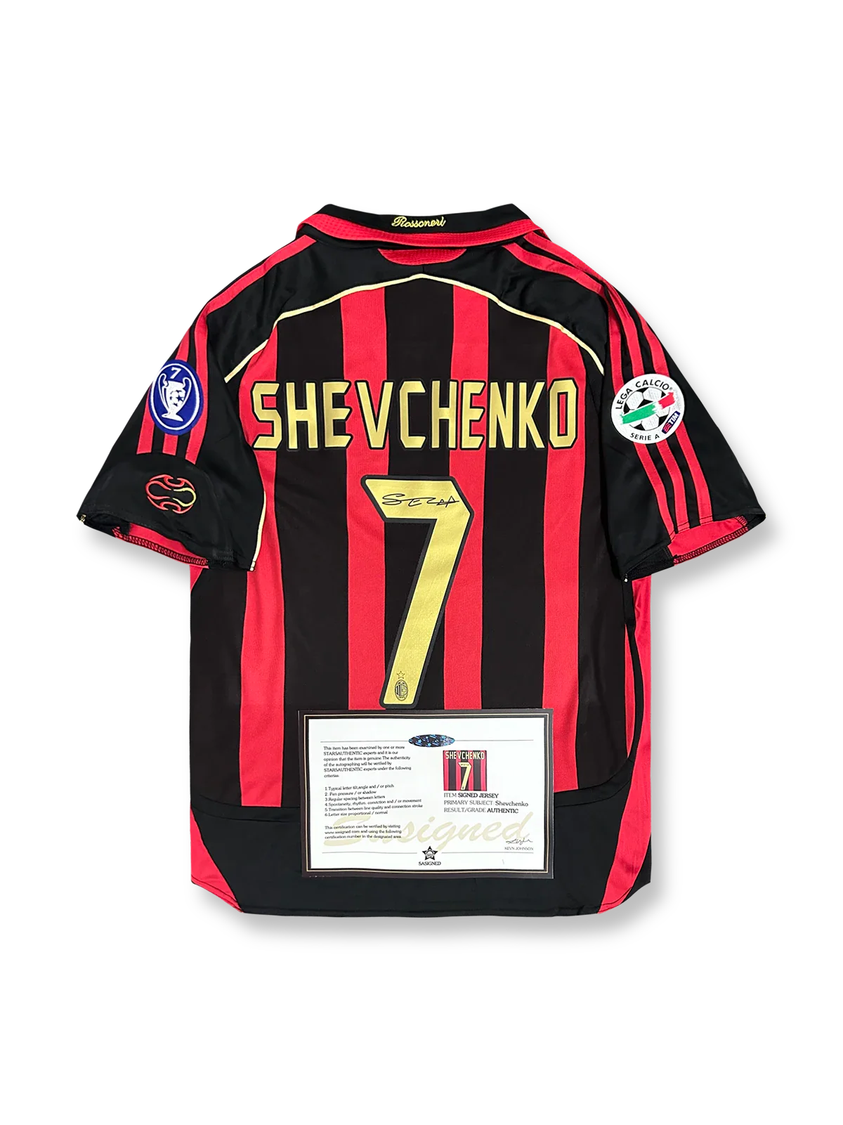 2006-07シーズン ACミランホームユニフォーム、アンドリー・シェフチェンコサイン入り7番、セリエA公式試合用デザイン