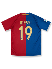 2006-07シーズンFCバルセロナホームユニフォーム リオネル・メッシ #19 赤青縦縞 ナイキ刺繍スウッシュ&クラブエンブレム付き