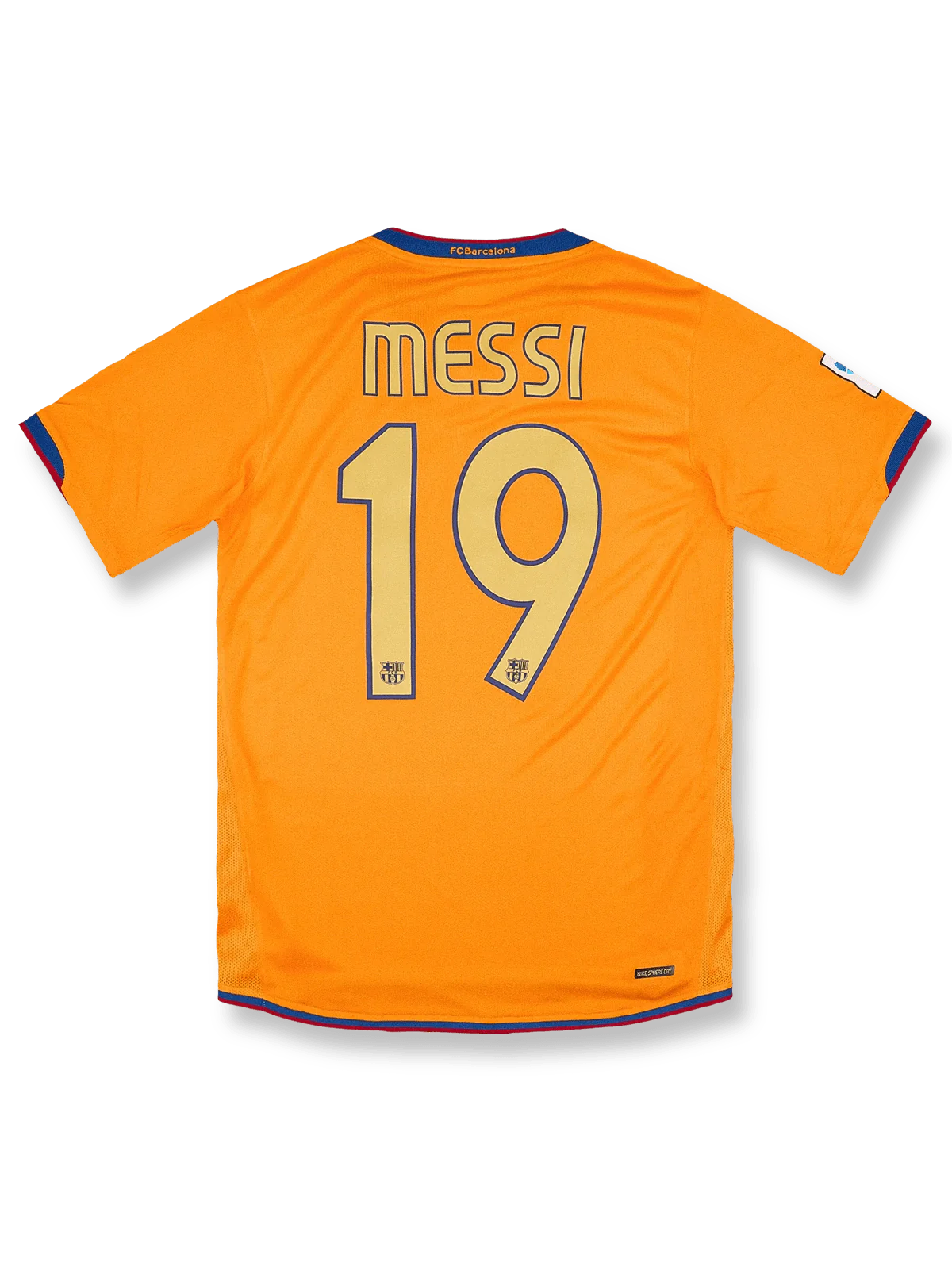 2006-08シーズンFCバルセロナアウェイユニフォーム リオネル・メッシ #19 ネイビー薄ブルーグラデーション ナイキ刺繍スウッシュ&クラブエンブレム付き