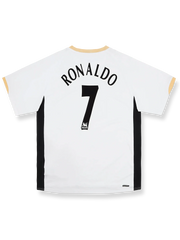 2006-08シーズンマンチェスター・ユナイテッドアウェイユニフォーム クリスティアーノ・ロナウド #7 白 赤黒アクセント ナイキ刺繍スウッシュ&クラブエンブレム付き