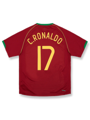 2006-08年ポルトガル代表ホームユニフォーム クリスティアーノ・ロナウド #17 赤 緑アクセント エンブレム刺繍