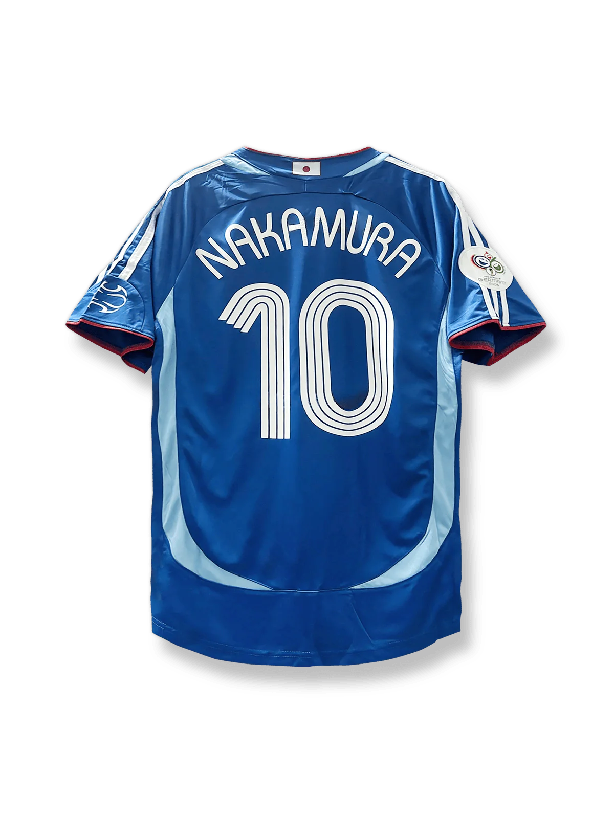 2006年日本代表ホームユニフォーム 中村俊輔 背番号10 サムライブルー 白赤アクセント 日本サッカー協会エンブレム刺繍