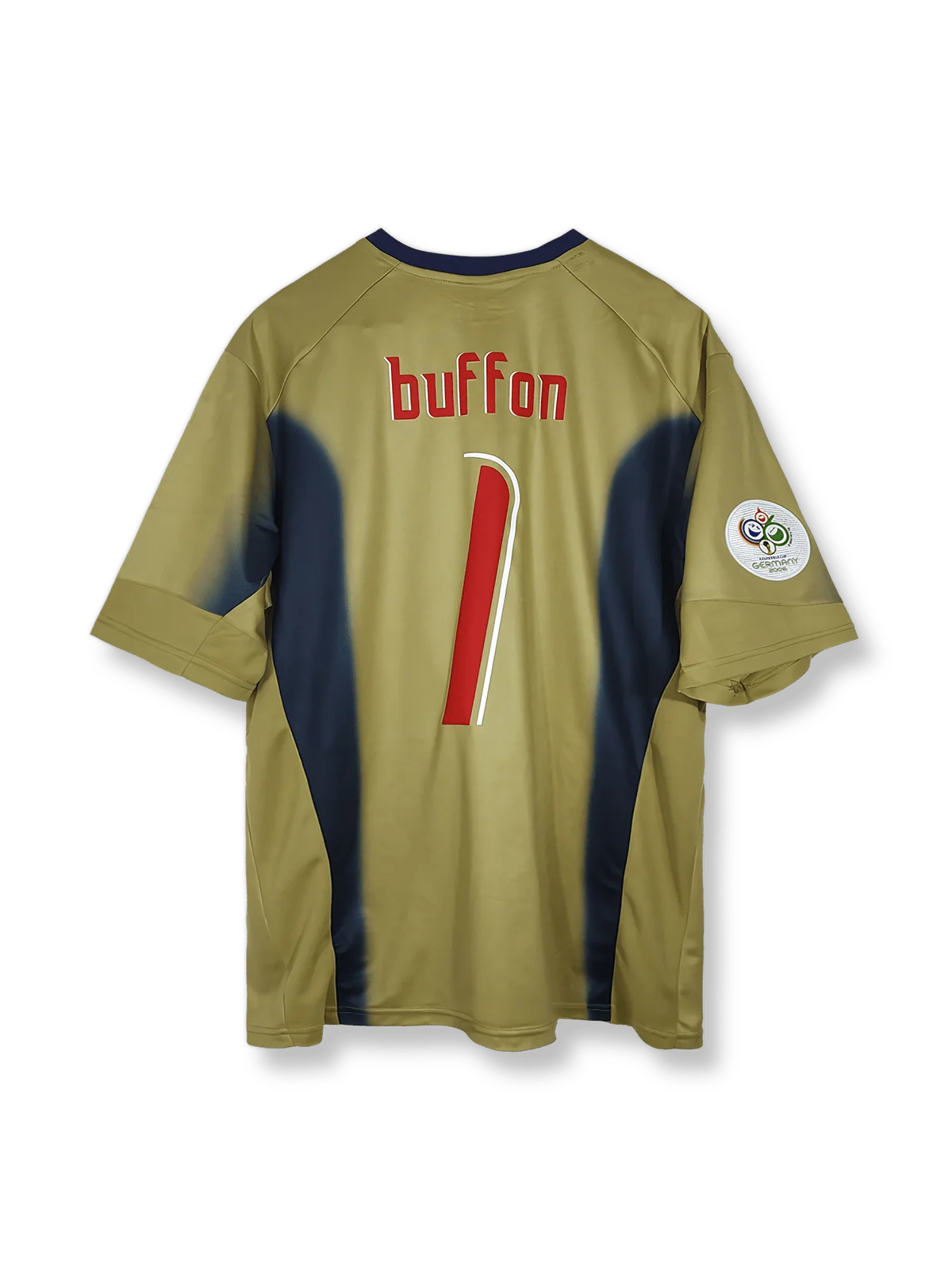 2006年ドイツワールドカップイタリア代表ホームゴールキーパーユニフォーム ジャンルイジ・ブッフォン 背番号1 青 黒アクセント クラブエンブレム刺繍