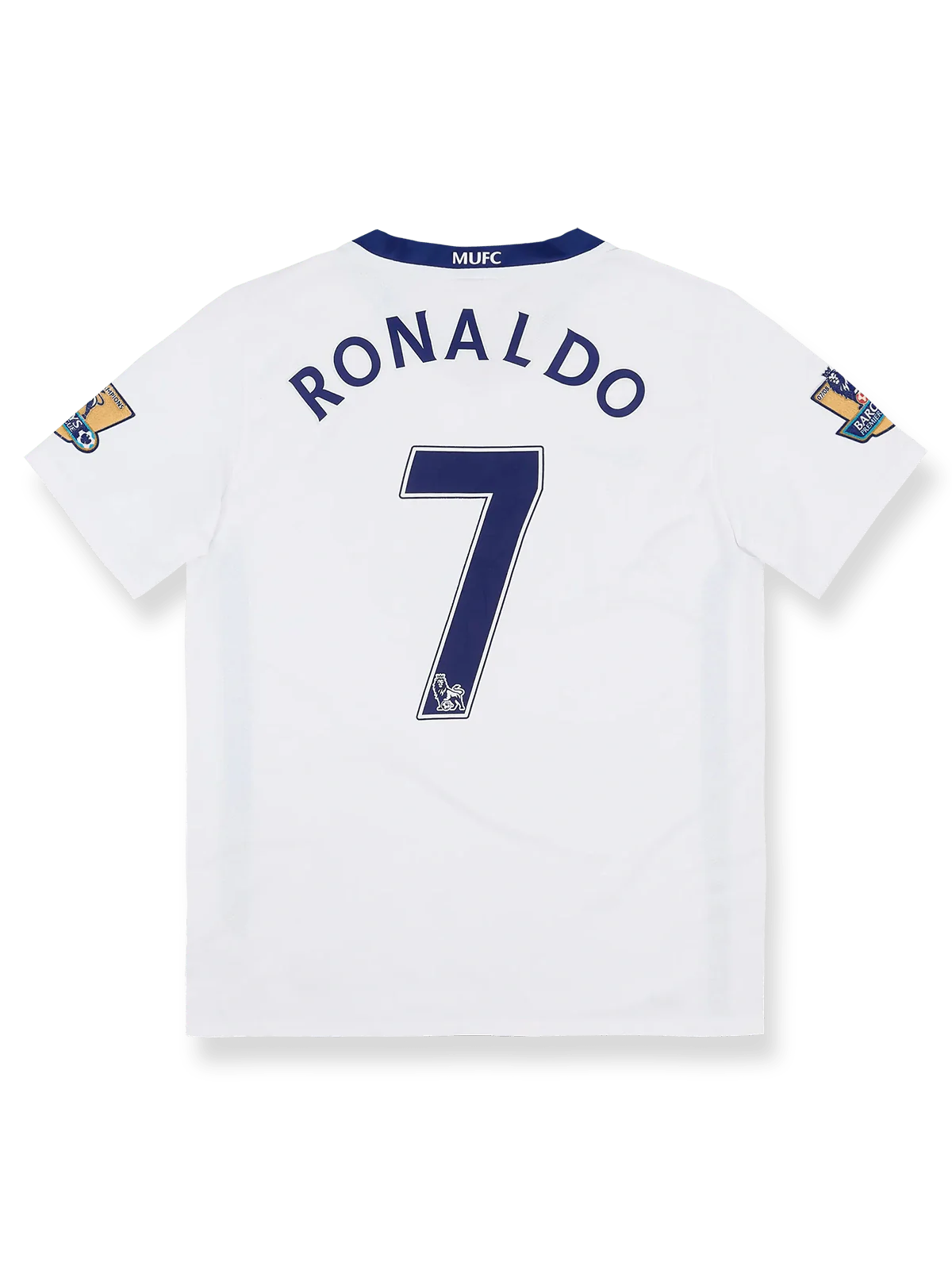 2008-10シーズンマンチェスター・ユナイテッドアウェイユニフォーム クリスティアーノ・ロナウド #7 白 赤黒アクセント ナイキ刺繍スウッシュ&クラブエンブレム付き