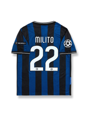 2009–10シーズン インテル ホームユニフォーム ミリート 22番 クラシック黒青ストライプデザイン