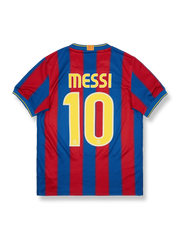 2009-10シーズンFCバルセロナホームユニフォーム リオネル・メッシ #10 赤青縦縞 ナイキ刺繍スウッシュ&クラブエンブレム付き