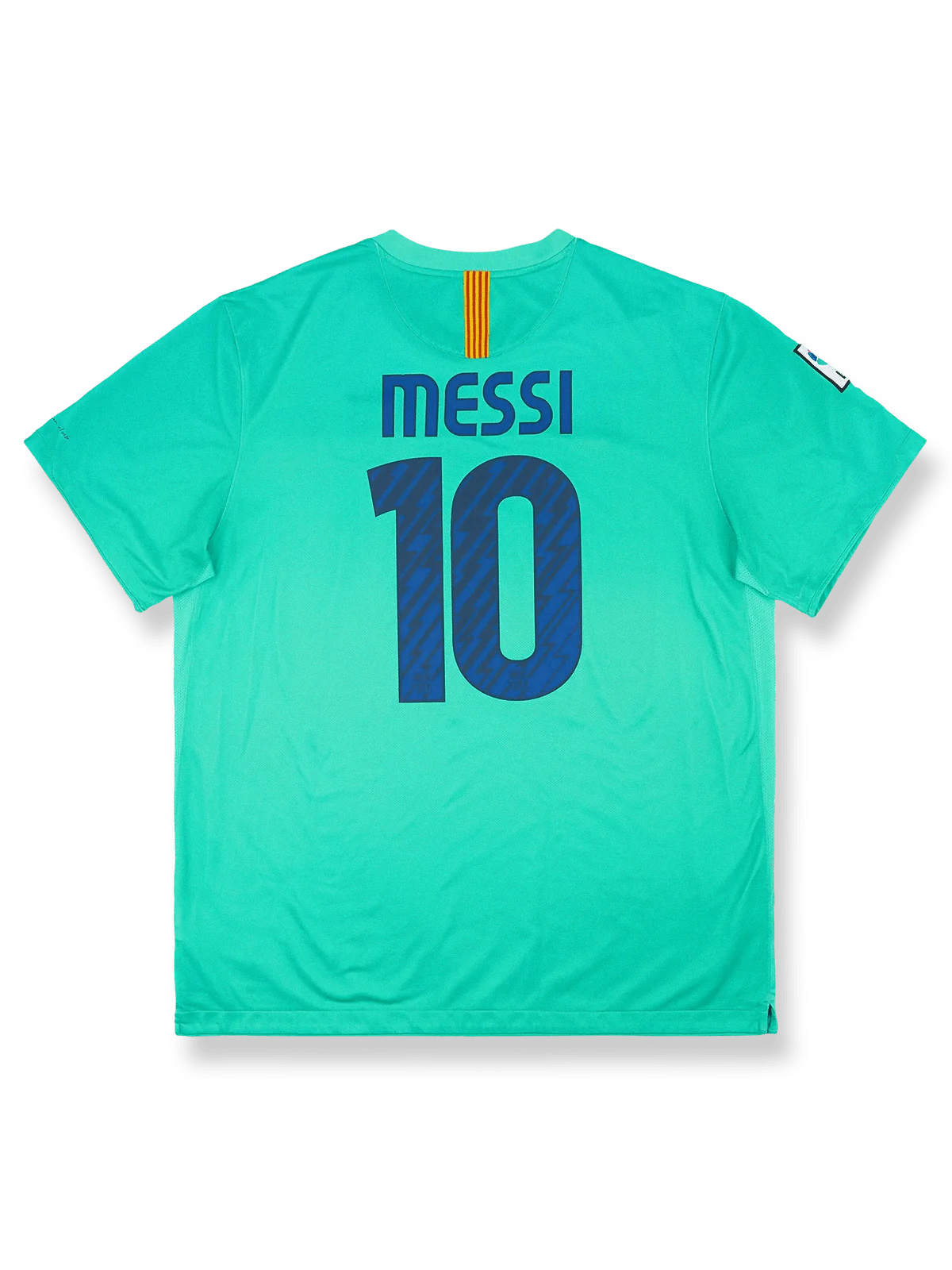 2010-11シーズンFCバルセロナアウェイユニフォーム リオネル・メッシ #10 イエロー赤グラデーション ナイキ刺繍スウッシュ&クラブエンブレム付き
