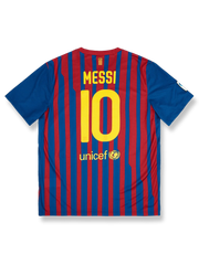 2011-12シーズンFCバルセロナホームユニフォーム リオネル・メッシ #10 赤青縦縞 ナイキ刺繍スウッシュ&クラブエンブレム付き