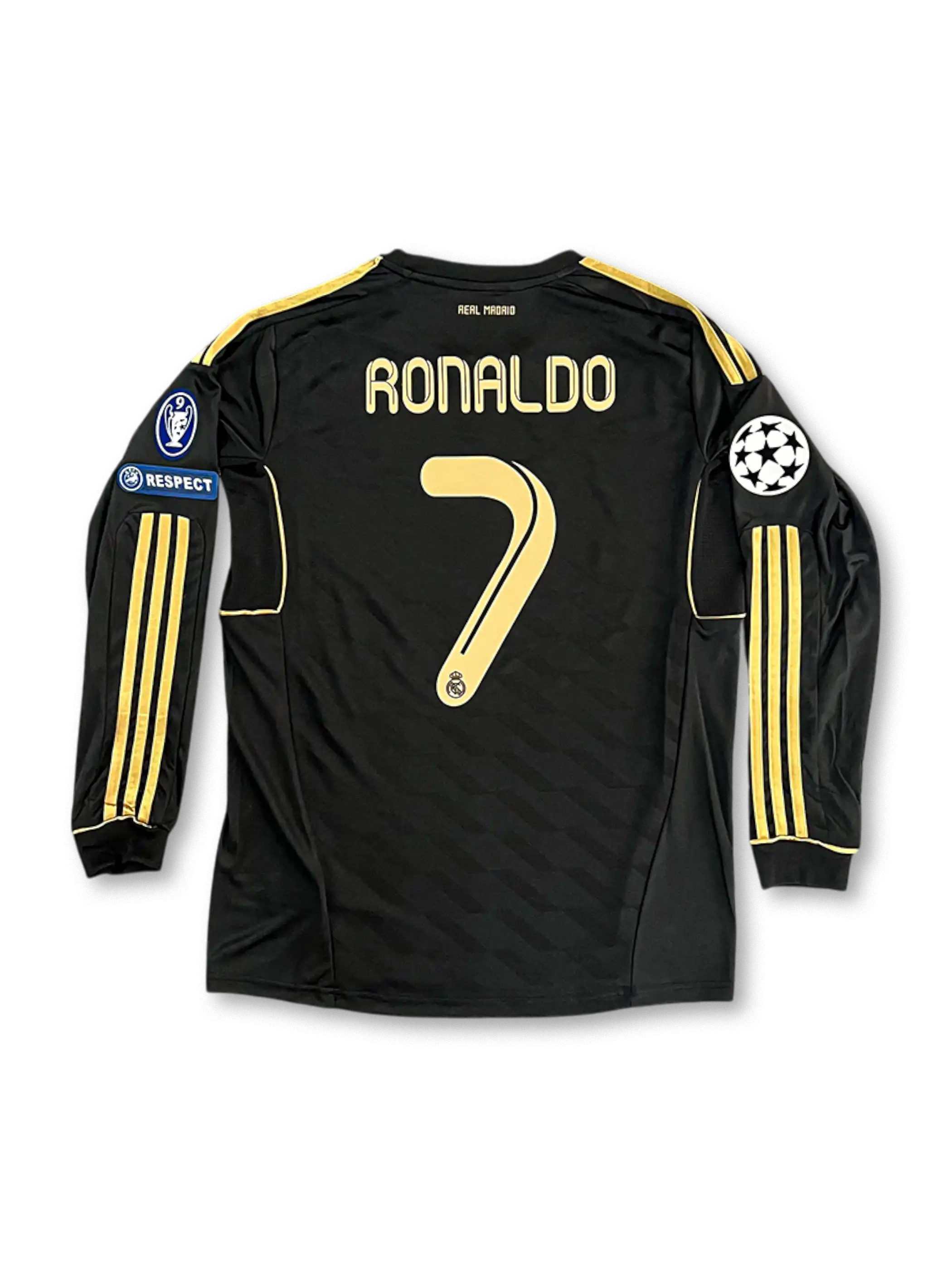 2011-12シーズン レアル・マドリードアウェイロングスリーブユニフォーム、クリスティアーノ・ロナウドサイン入り7番、リーガ・エスパニョーラ公式試合用デザイン