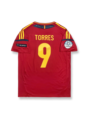 2012年EURO スペイン代表 ホームレトロユニフォーム トーレス 9番 クラシックレッド&イニシャル刺繍デザイン