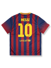 2013–14シーズン FCバルセロナ ホームユニフォーム メッシ 10番 クラシカルブルー&レッドストライプ&UNICEFロゴ дизай