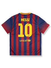 2013–14シーズン FCバルセロナ ホームユニフォーム メッシ 10番 クラシカルブルー&レッドストライプ&UNICEFロゴ дизай