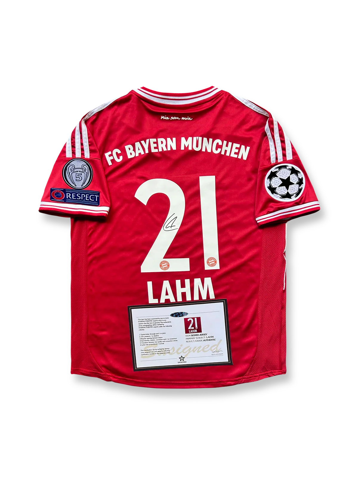 2013-14シーズン バイエルン・ミュンヘンホームユニフォーム、フィリップ・ラームサイン入り21番、ブンデスリーガ公式試合用デザイン