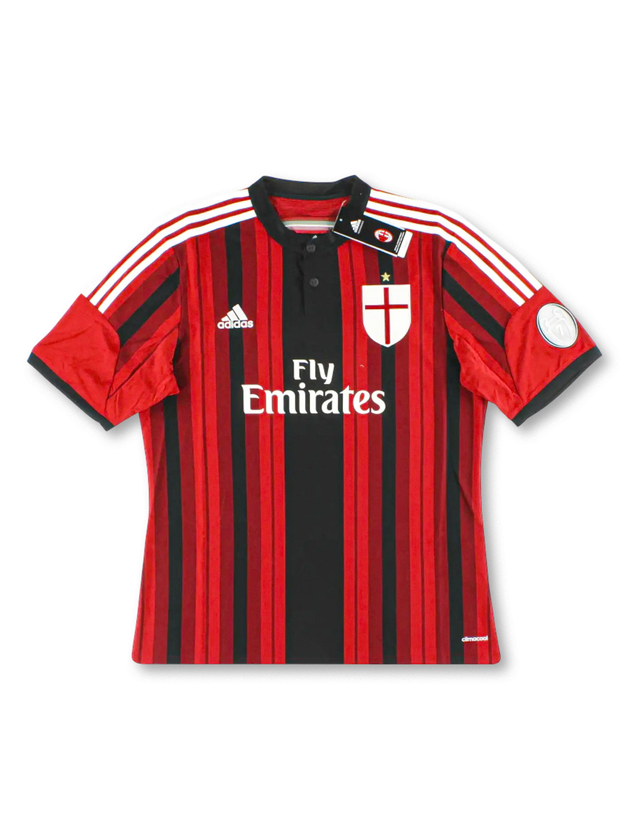 2014-15年ACミラン 欧州カップ ホームユニフォーム 正面デザイン 聖ジョルジョ十字エンブレム