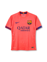 2014-15バルセロナアウェイプレイヤーイシュー正面、ブライトコーラル×QATAR AIRWAYS・ネイビークレスト