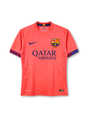 2014-15バルセロナアウェイプレイヤーイシュー正面、ブライトコーラル×QATAR AIRWAYS・ネイビークレスト