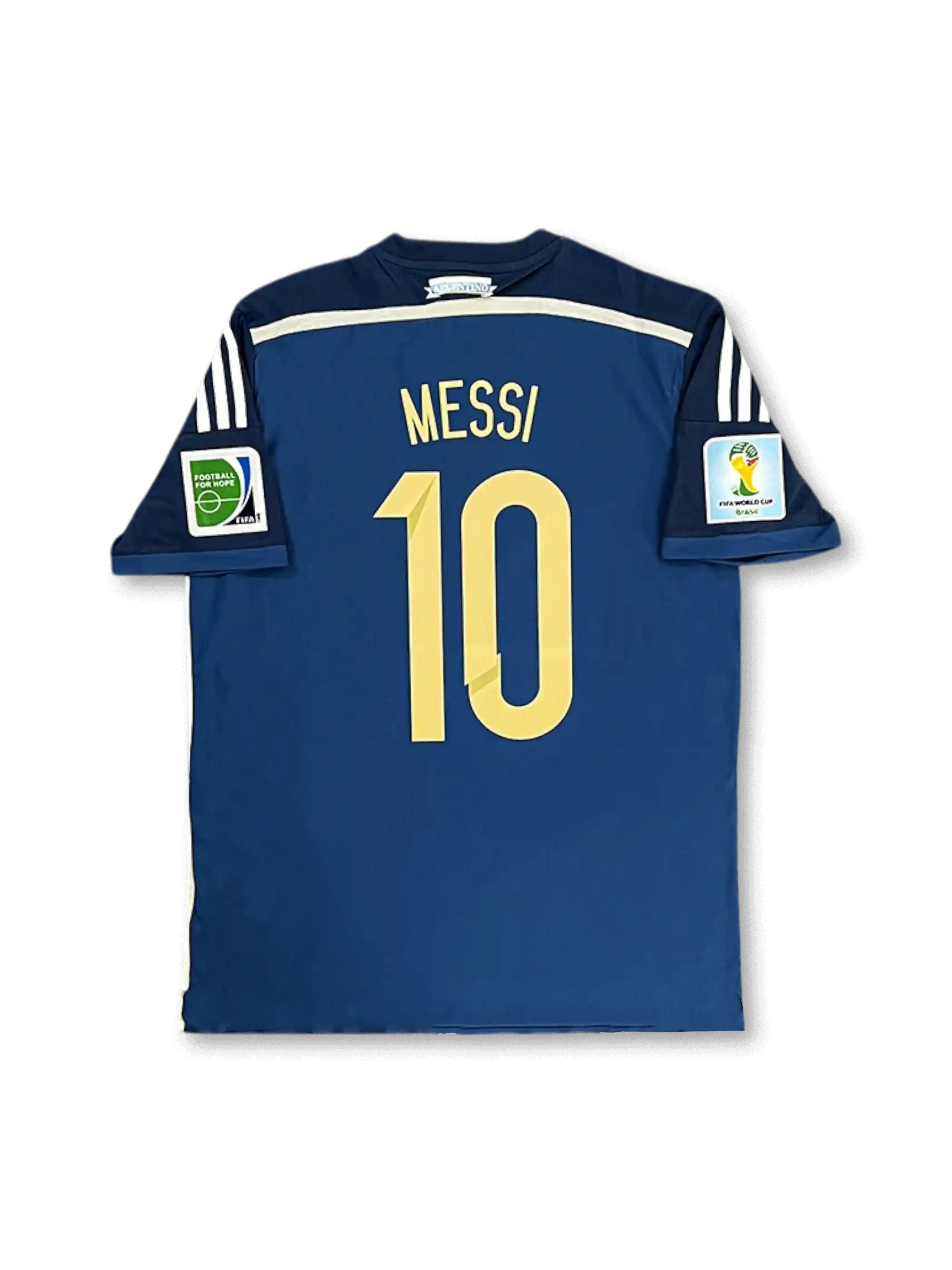 2014年 アルゼンチン代表ワールドカップアウェイユニフォーム、リオネル・メッシサイン入り10番、公式大会用デザイン