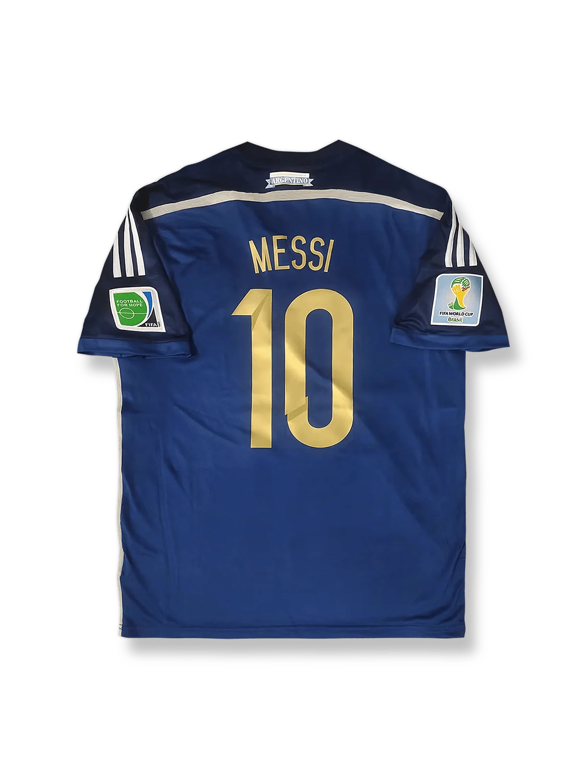 2014年ブラジルワールドカップ決勝戦アルゼンチンアウェイユニフォーム リオネル・メッシ 背番号10 水色白縦縞 クラシックエンブレム刺繍