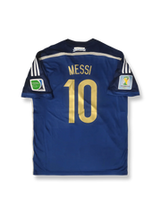 2014年ブラジルワールドカップ決勝戦アルゼンチンアウェイユニフォーム リオネル・メッシ 背番号10 水色白縦縞 クラシックエンブレム刺繍