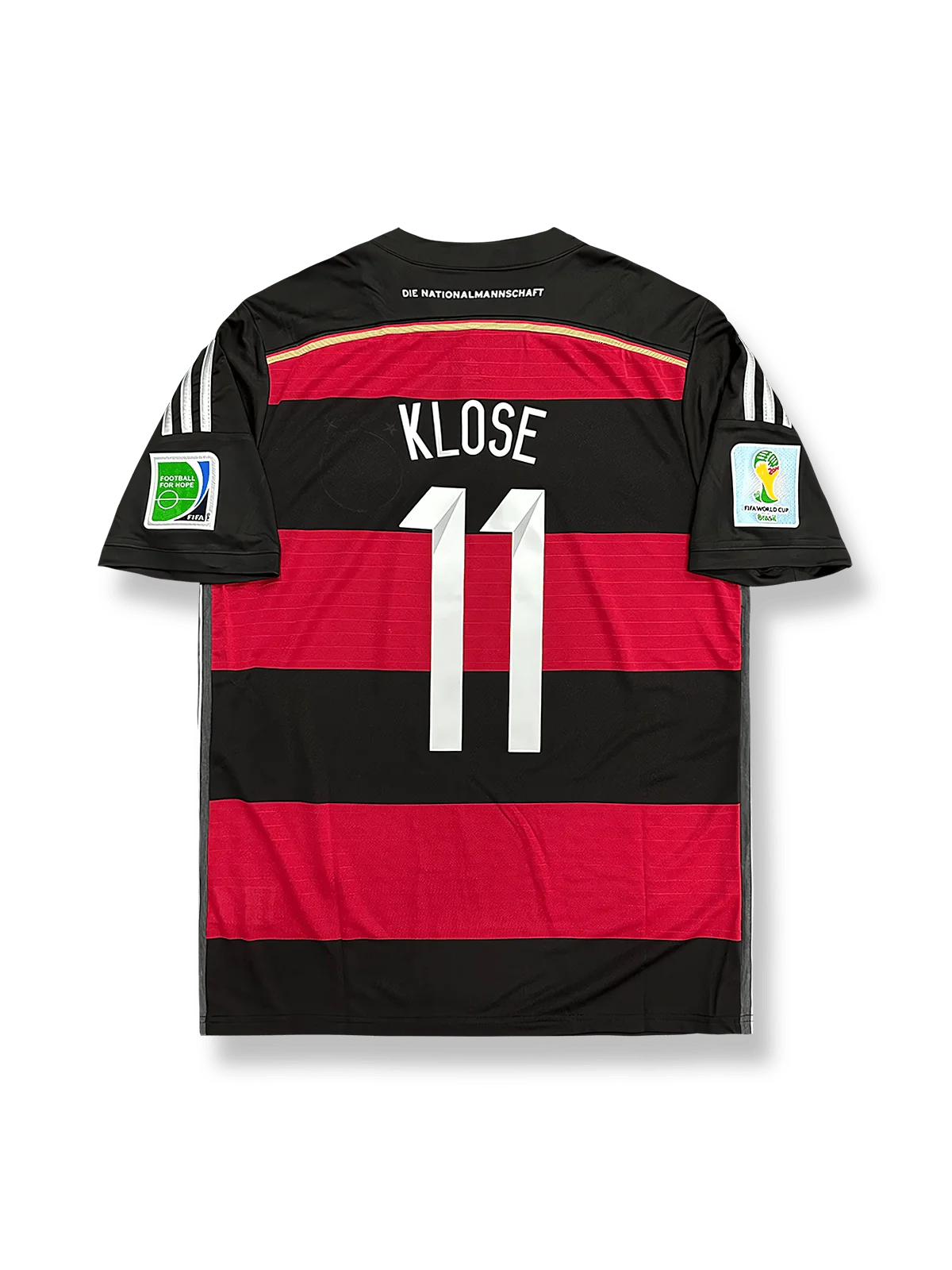 2014年ブラジルワールドカップドイツ代表アウェイユニフォーム ミロスラフ・クローゼ 背番号11 白 黒アクセント ドイツ連盟エンブレム刺繍