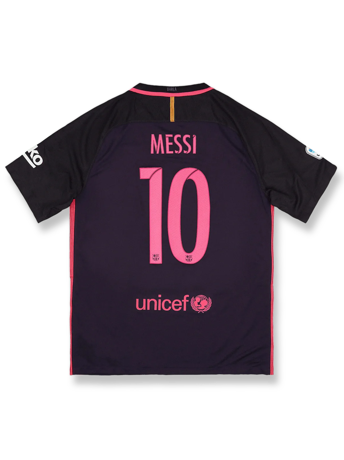 2016-17シーズンFCバルセロナアウェイユニフォーム リオネル・メッシ #10 グレー黒グラデーション ナイキ刺繍スウッシュ&クラブエンブレム付き