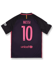 2016-17シーズンFCバルセロナアウェイユニフォーム リオネル・メッシ #10 グレー黒グラデーション ナイキ刺繍スウッシュ&クラブエンブレム付き