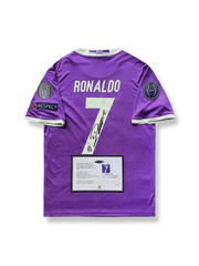 2016-17シーズンレアル・マドリードアウェイユニフォーム クリスティアーノ・ロナウド サインプリント ホワイト ブルーアクセント アディダス刺繍&クラブエンブレム付き