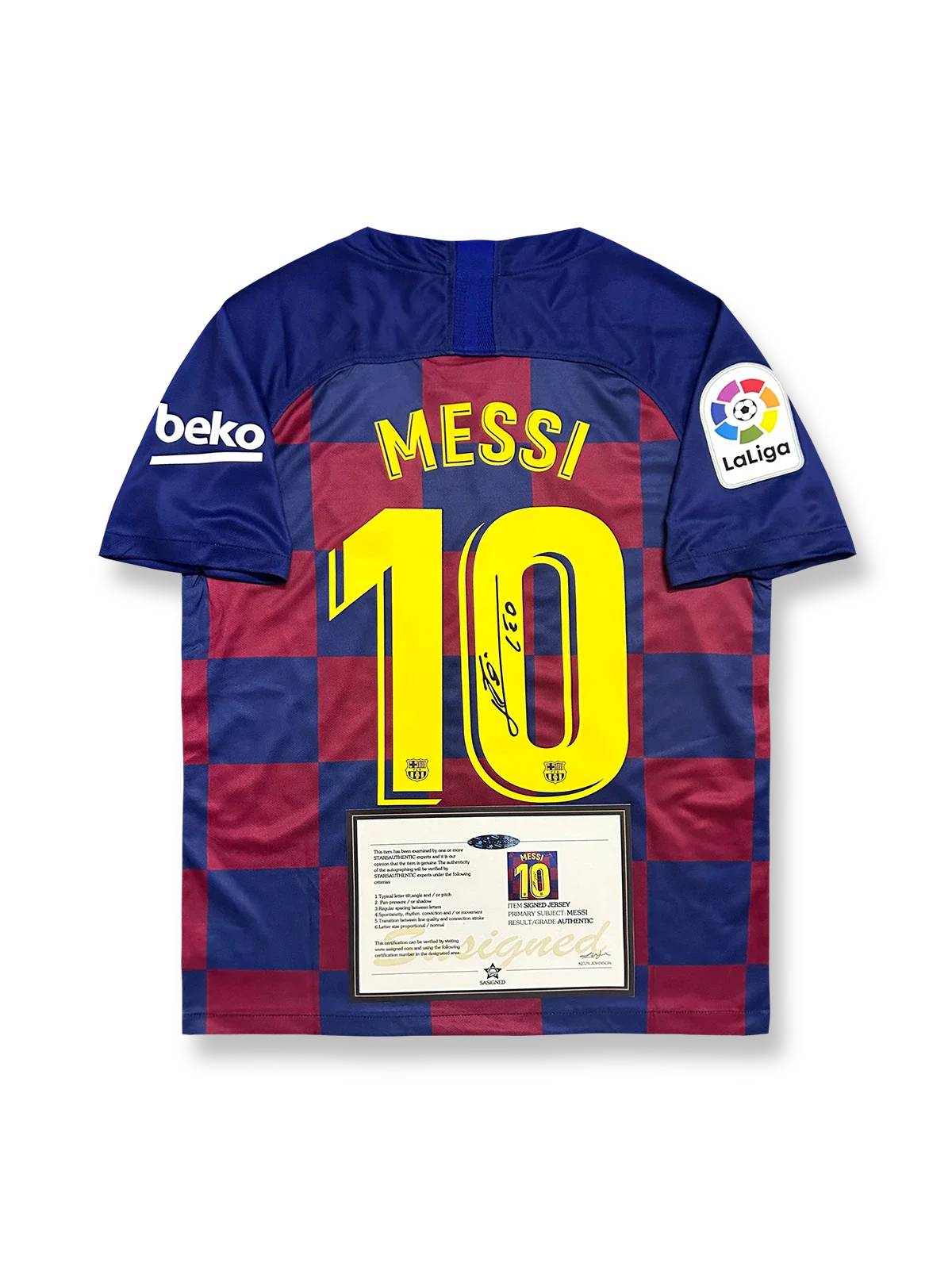 2019-20シーズン バルセロナホームユニフォーム、リオネル・メッシサイン入り10番、リーガ・エスパニョーラ公式試合用デザイン