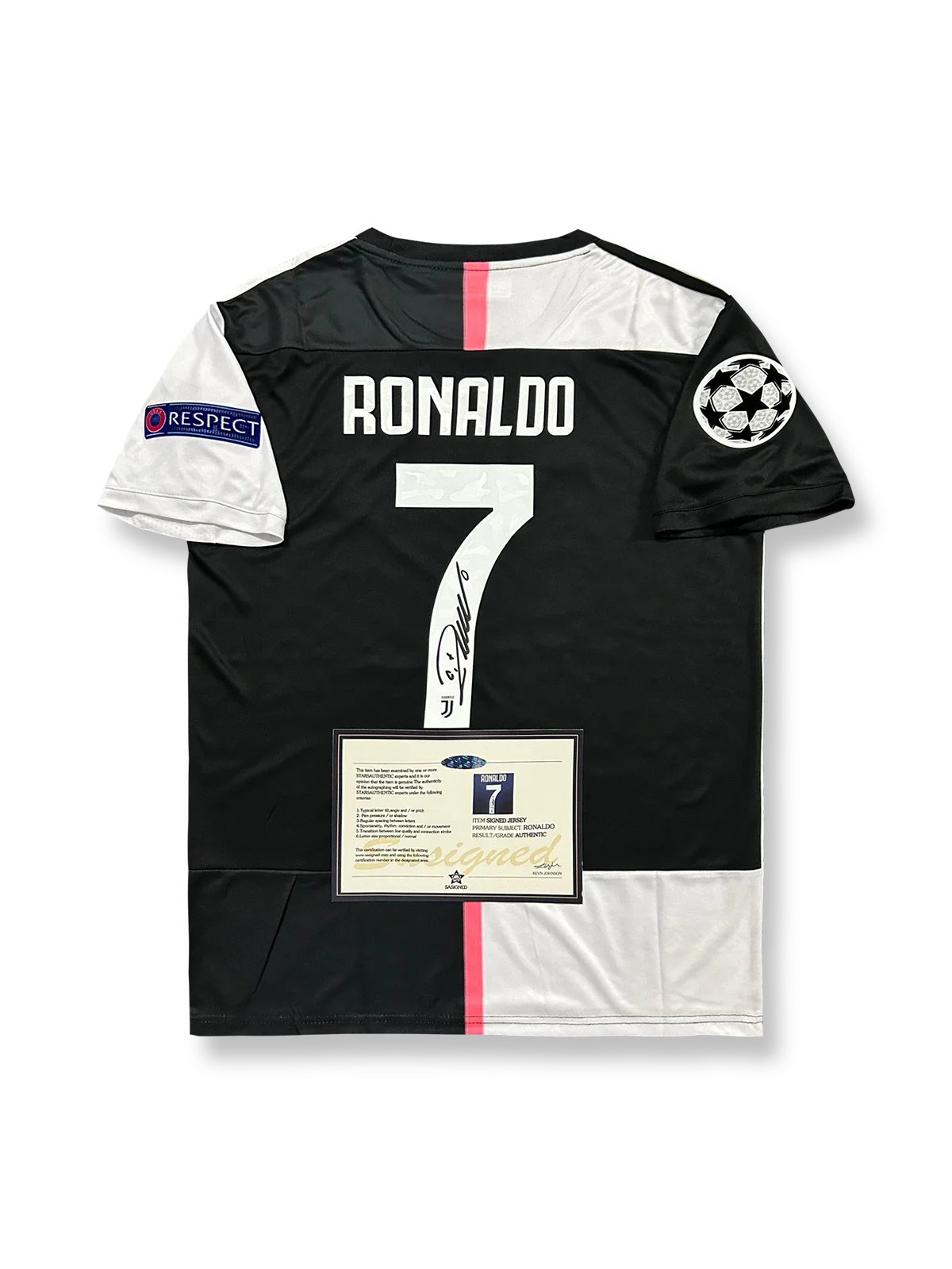 2019-20シーズン ユベントスホームユニフォーム、クリスティアーノ・ロナウドサイン入り7番、セリエA公式試合用デザイン