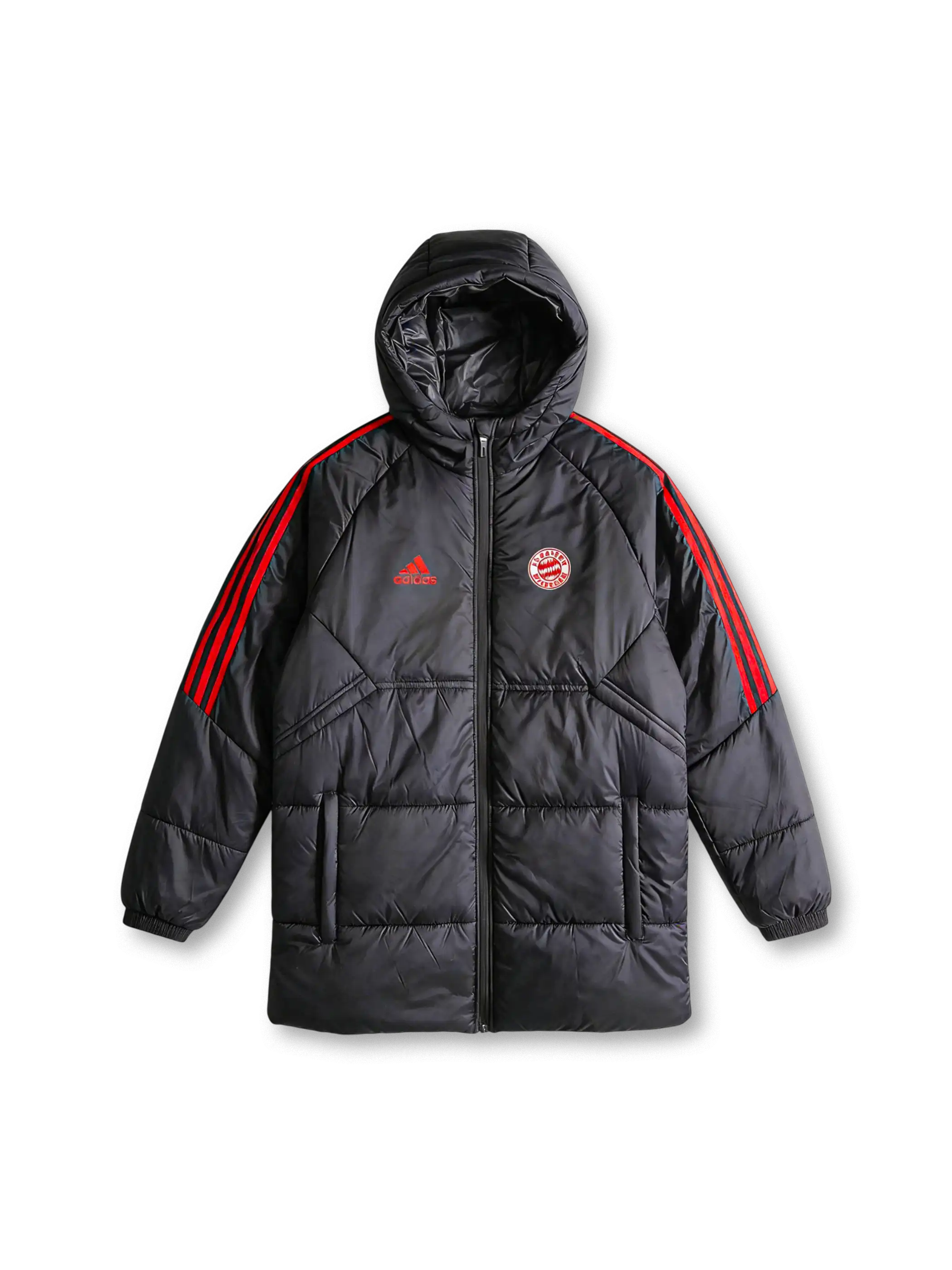 2021年 FCバイエルン 中綿フーデッドジャケット 正面 ブラック