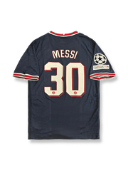 2021-22シーズンパリ・サンジェルマンチャンピオンズリーグホームユニフォーム リオネル・メッシ #30 ネイビーブルー 赤白アクセント ナイキ刺繍&クラブエンブレム付き