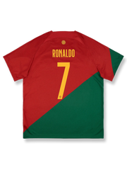 2022-23シーズンポルトガル代表ホームユニフォーム クリスティアーノ・ロナウド #7 赤 緑アクセント ナイキ刺繍スウッシュ&エンブレム付き