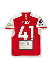 2023-24シーズン アーセナルホームユニフォーム、デクラン・ライスサイン入り41番、プレミアリーグ公式試合用デザイン