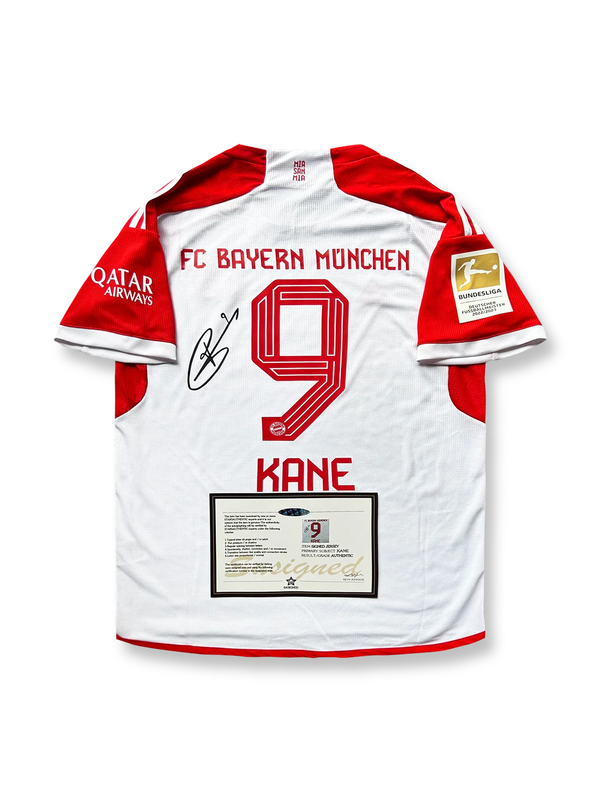 2023-24シーズン バイエルン・ミュンヘンアウェイユニフォーム、ハリー・ケインサイン入り9番、ブンデスリーガ公式試合用デザイン