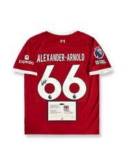 2023-24シーズン リヴァプールホームユニフォーム、トレント・アレクサンダー・アーノルドサイン入り66番、プレミアリーグ公式試合用デザイン